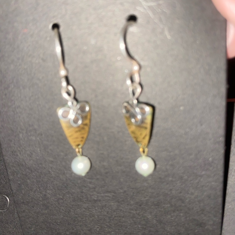 925 Silver Copper and pearl drop earrings